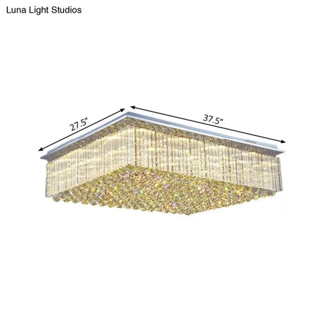 Modern Crystal Led Ceiling Mount Light For Bedroom - 31.5’/37.5’ Wide Rectangular Design In Clear