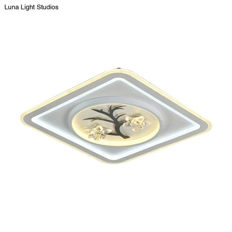 Modern Crystal Led Flush Ceiling Light For Bedchamber - White Round/Square Fixture