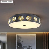 Modern Crystal Led Flush Light In Grey Drum Shape - Ideal For Living Room Ceiling 18’/21.5’ Dia