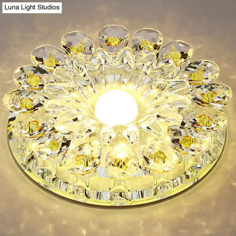 Modern Crystal Led Flush Mount Ceiling Light For Corridor - Purple Flower Design