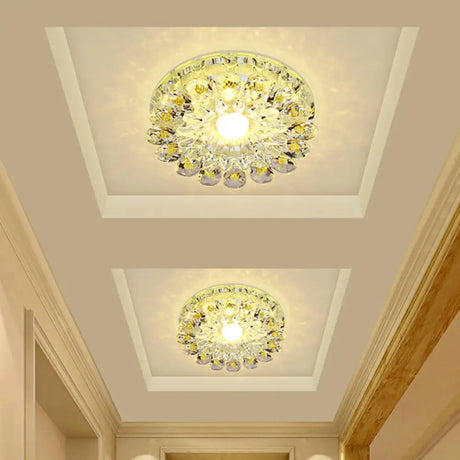 Modern Crystal Led Flush Mount Ceiling Light For Corridor - Purple Flower Design / 5W Warm