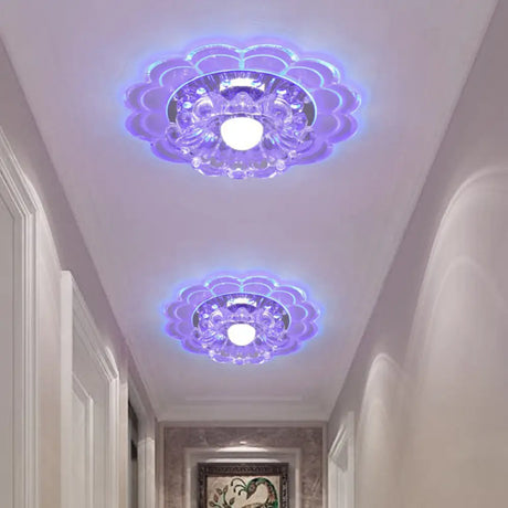 Modern Crystal Led Flush Mount Ceiling Light For Entryway - Clear Blossom Design / 3W Blue