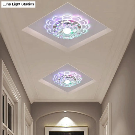 Modern Crystal Led Flush Mount Ceiling Light For Entryway - Clear Blossom Design / 3W Multi Color