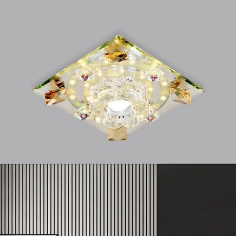 Modern Crystal Led Flush - Mount Light Fixture: Purple Butterfly/Amber Gem Ceiling Lamp Amber