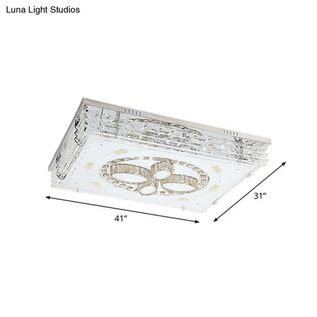 Modern Crystal Led Flushmount Ceiling Light With Chrome Frame - Flower Design For Living Room