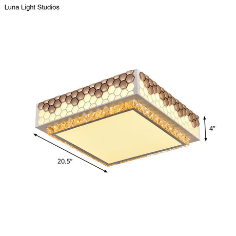 Modern Crystal Led Square Box Ceiling Lamp - White Flush Mount With Honeycomb Side