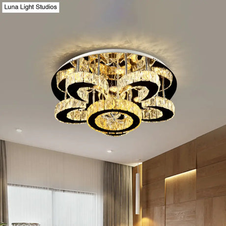 Modern Crystal Nickel Flush Mount Lamp - Flower Led Ceiling Light With Ring Design 24’/32’ Width