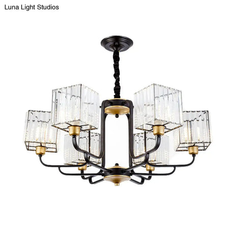 Modern Crystal Pendant Chandelier - Square Design 4/6/8 Bulbs Black 26’/34’/36’ Wide