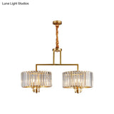 Modern Crystal Prism Pendant Light With 6 Bulbs - Clear Drum Chandelier For Great Room