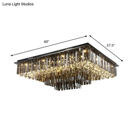 Modern Crystal Prisms Ceiling Light: Rectangular Led Flush Mount In Warm/White’