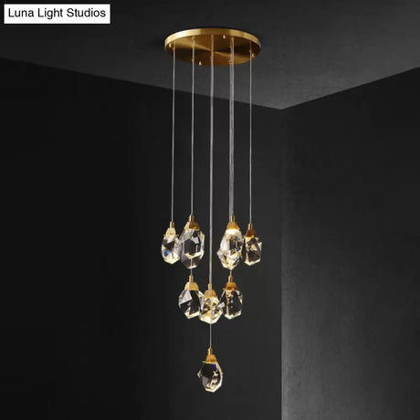 Modern Crystal Raindrop Pendant Light In Brass For Dining Room - Available 3 5 Or 24-Light Options