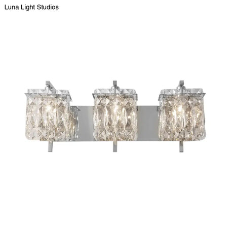 Modern Crystal Rectangle Wall Light With 1/2/3 Lights - Flush Mount Sconce In Chrome/Gold For Living