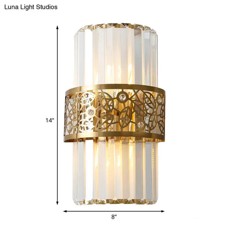 Modern Crystal Rectangle Wall Light With Brass Hollow Belt - 2 Lights Study Room Sconce