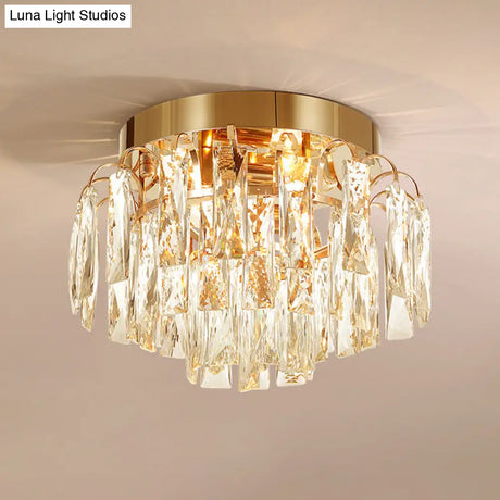 Modern Crystal Rectangles Flushmount Ceiling Light In Nickel/Gold