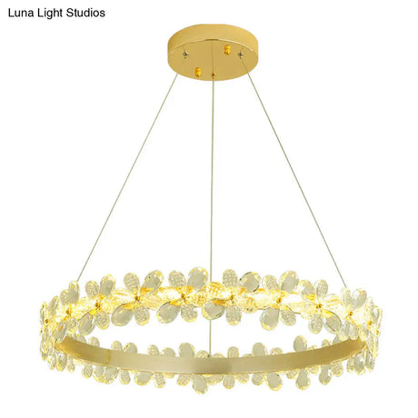 Modern Crystal Round Chandelier Lamp - Led Gold/Coffee Pendant Light Fixture In Warm/White 19.5/27.5