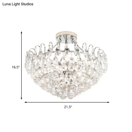 Modern Crystal Semi-Flush Ceiling Lamp With 4 Chrome Lights For Dining Room