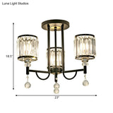 Modern Crystal Semi Flush Ceiling Light With Black Cylinder Design Ideal For Bedroom