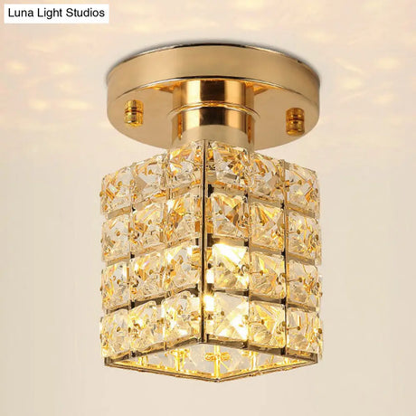 Modern Crystal Semi Flushmount Ceiling Light With Rectangle Block Shade