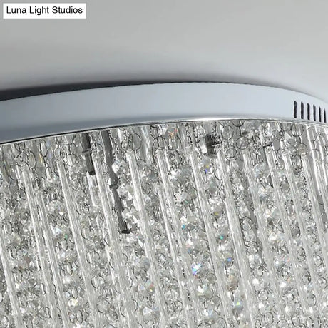 Modern Crystal Strand 3-Tier Nickel Led Ceiling Light Flush Mount For Living Room