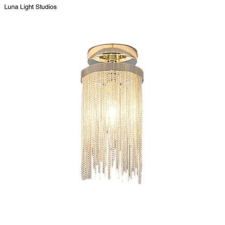 Modern Crystal Strand Semi Flush Ceiling Light - 1 Blue/Green/Chrome