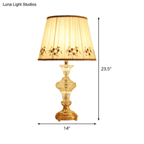 Modern Crystal Study Lamp: Vase Shape Hand-Cut 1-Head Beige
