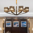 Modern Crystal Triangle Hanging Chandelier - 28/35.5 Wide 6/8 Heads Black Pendant Light With Metal