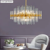 Modern Crystal Tube 5-Light Gold Oval Chandelier For Living Room