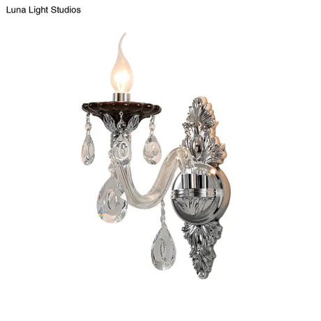 Modern Crystal Wall Sconce With Silver Candle Design - Ideal For Bedroom Lighting