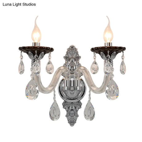 Modern Crystal Wall Sconce With Silver Candle Design - Ideal For Bedroom Lighting