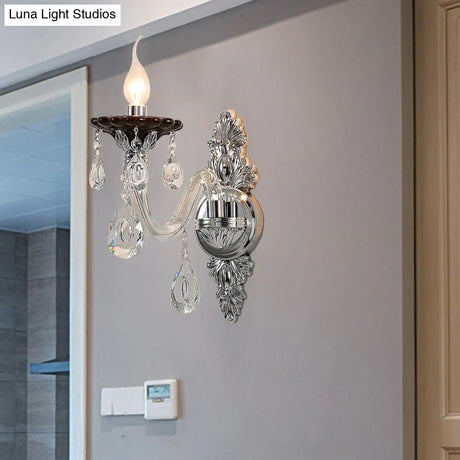 Modern Crystal Wall Sconce With Silver Candle Design - Ideal For Bedroom Lighting