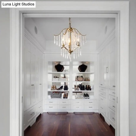 Modern Crystal Waterfall Chandelier - Brass Ceiling Hanging Light 3/4 Bulbs 18.5’/22.5’ Wide