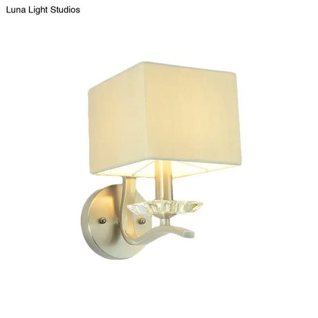 Modern Cube Bedside Wall Lamp - Fabric Single Light Sconce In Grey/Black With Crystal Accent