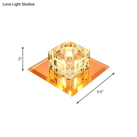 Modern Cube Crystal Led Ceiling Light In Chrome - Flushmount Porch Fixture