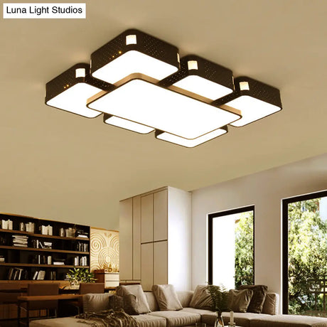 Modern Cube Flush Mount Lamp - 22’/38’/47’ Acrylic Led Ceiling Light In Black/White