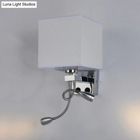 Modern Cube Wall Sconce With Fabric Shade- 1 Light Mount In White/Black/Beige