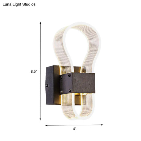Modern Cuboid Metal Led Wall Lamp With Arc Ring Acrylic Shade In Black White/Warm Light