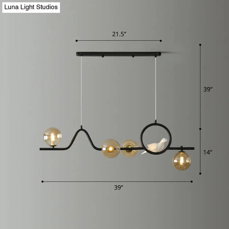 Modern Curve Island Ceiling Light With Glass Ball Shade For Dining Room