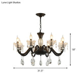 Modern Curved Arm Suspension Light - Black Metal Pendant Chandelier With Crystal Droplet (6/8-Light)