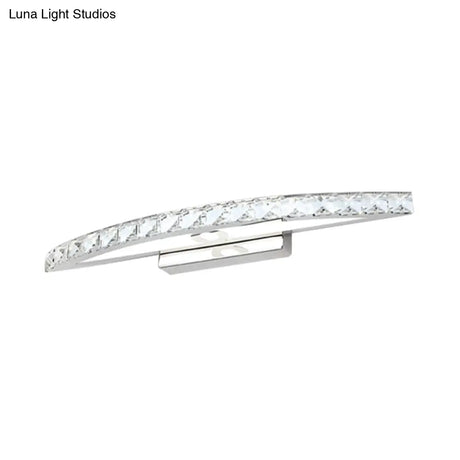 Modern Curved Vanity Lighting: Clear/Champagne Crystal Led Wall Mounted Lamp - 17/21 W Warm/White