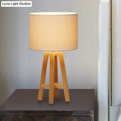 Modern Cylinder Nightstand Lamp With Flaxen/White Fabric Shade - Perfect Reading Book Light (1 Head)