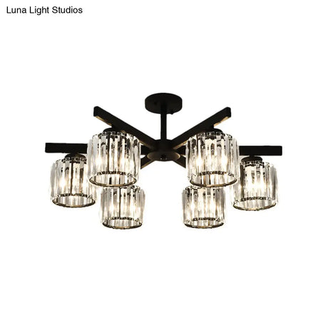 Modern Cylindrical Crystal Semi Flush Ceiling Light With 3/6/8-Head Design - Black Ideal For Living