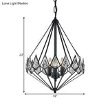 Modern Diamond Suspension Pendant Chandelier with 3 Metallic Heads and Crystal Encrustation in Black Elegant Parlor