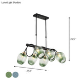 Modern Dimpled Glass Wine Cup Island Light With 6/8/10-Head Black Suspended Fixture Blue/Green Ombre
