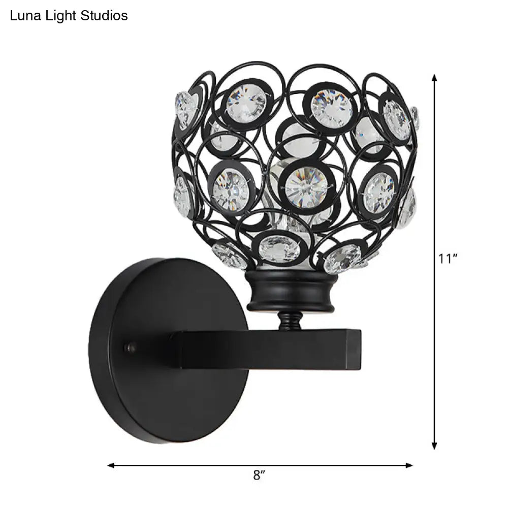 Modern Dome Clear Crystal Wall Lamp With Brass/Black Finish - Ideal Bedroom Lighting