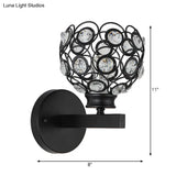 Modern Dome Clear Crystal Wall Lamp With Brass/Black Finish - Ideal Bedroom Lighting