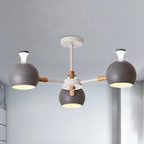 Modern Dome Hanging Pendant Light With 3 Lights For Dining Room - Iron Ceiling Fixture Grey