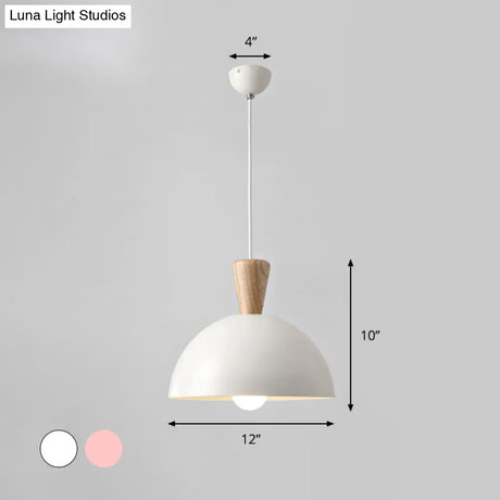 Modern Domed Drop Pendant Ceiling Light In White/Pink Metal 1 - Ideal For Dining Rooms