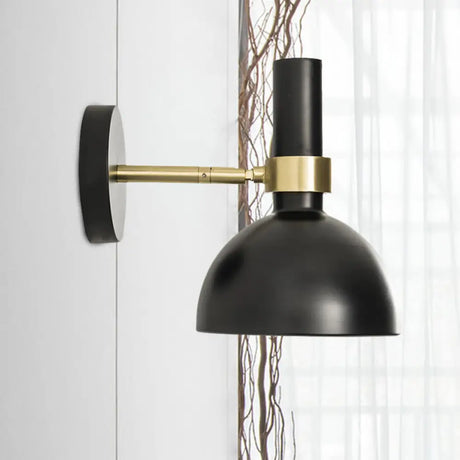 Modern Domed Wall Lamp - Rotatable White/Black Finish With 1 Light For Bedside Black