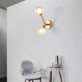 Modern Double Globe Wall Lamp - Glass Shade Sconce Light Fixture In Gold/Black Finish For Corridor