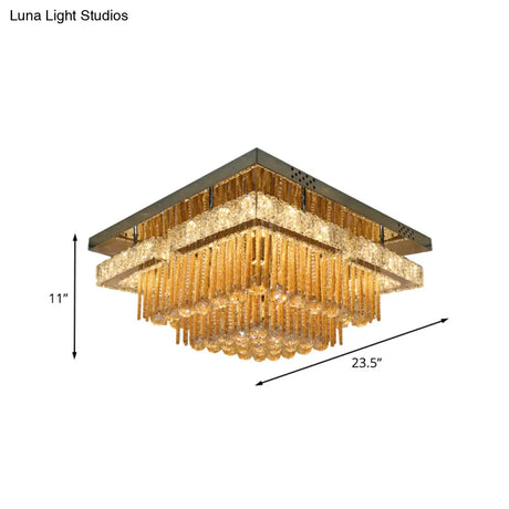 Modern Draping Crystal Lounge Led Flush Mount Ceiling Light - Polished Chrome Round/Square Fixture